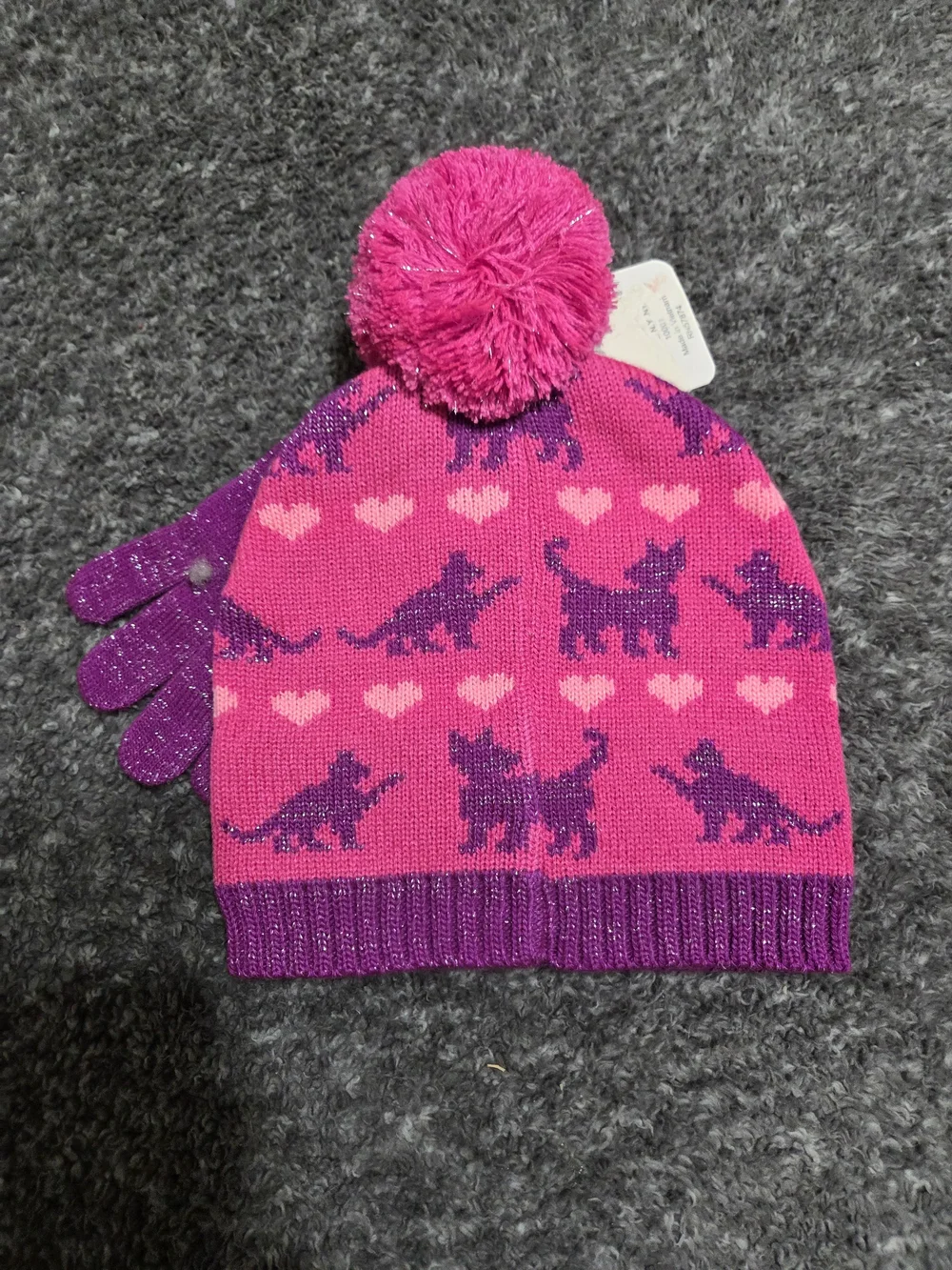 Girls' Pink & Purple Pom Beanie and Glove Set